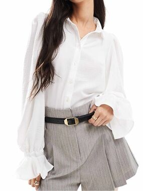 ASOS White Ruffle Sleeve Button Down